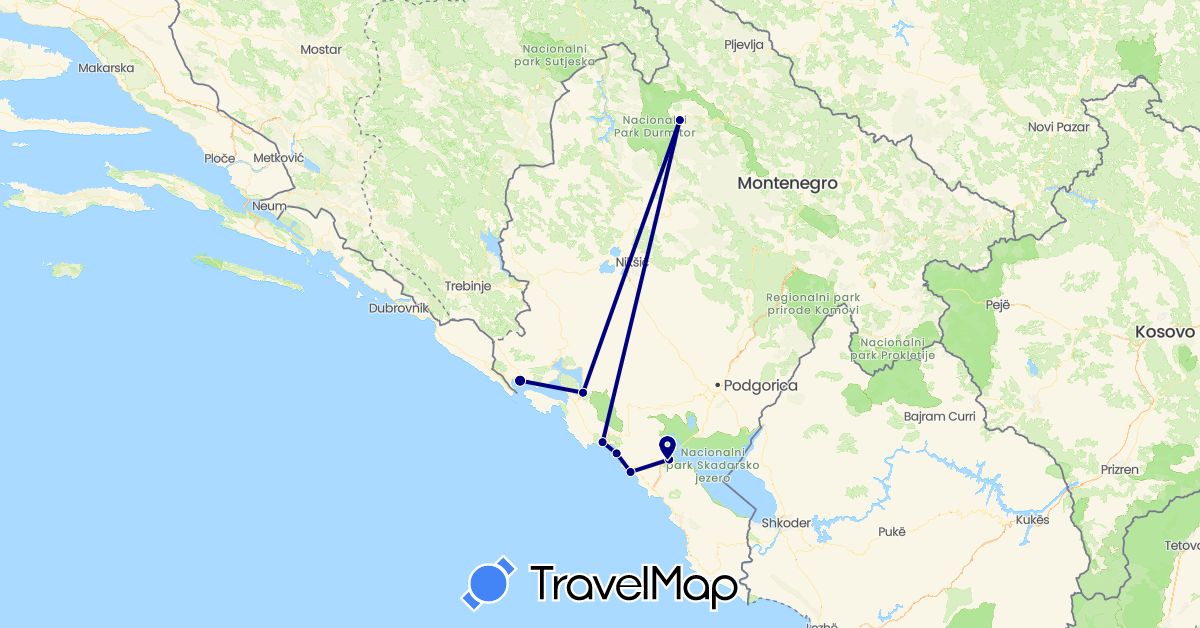 TravelMap itinerary: driving in Bosnia and Herzegovina, Montenegro (Europe)